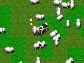 Screenshot of main character surrounded by sheep.